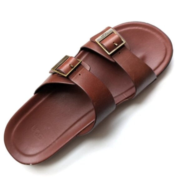 UGG Men's Wainscott Buckle Slip-on Leather Sandals Slide Slippers Brown Sz 13 - Picture 2 of 4